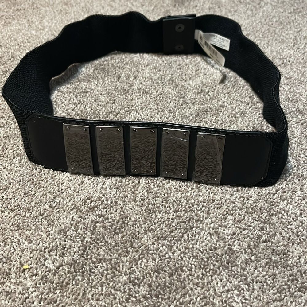 NWT Vince Camuto adjustable black belt with pewter accents size L/XL